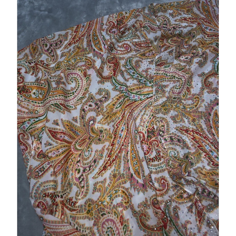 Jessica McClintock Kimono Paisley Studded‎ Sheer Cardigan Boho Cover Up NEW